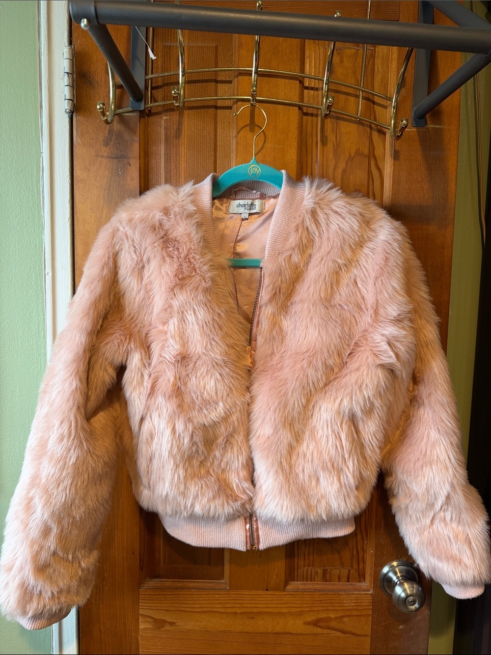 Charlotte Russe Light Pink Faux-Fur Bomber Jacket